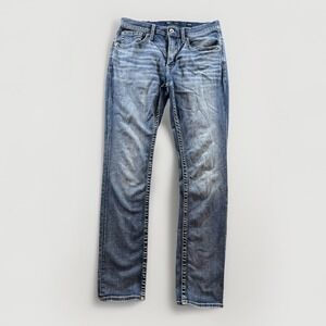 BKE Mason Jeans Men's Size 32x34 Blue Stretch Thick Stitch Faded Buckle Denim